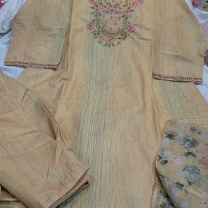 Khadi Cotton Suit With Organza Dupatta