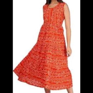 Red Anarkali Sleeveless Daily Wear Cotton Kurti