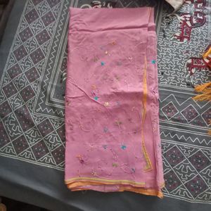 Pure Crepe Pink Saree With Embroidery