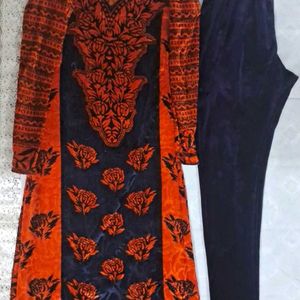 Printed Warm Velvat Kurti Set