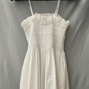 Smock Topped White Cotton Dress