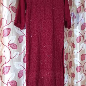 Maroon Chikenkari Kurta