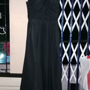 Black Party Long Gown With Satin