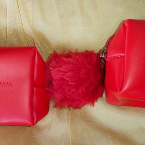 Myglamm Red Pompom Pouch Pack Of 2