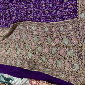 Pure Goergette Khaddi Banarasi Bandhini Saree