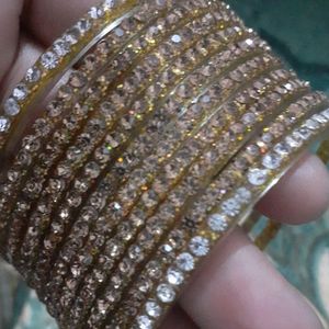 Golden, White Stone Bangles