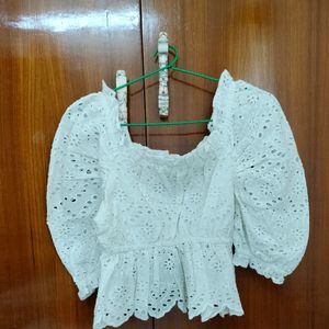 White Schiffli Top