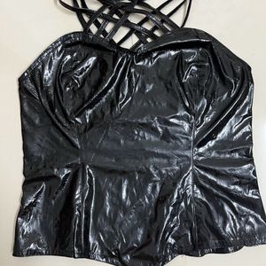 Leather Criss Cross Neck Top