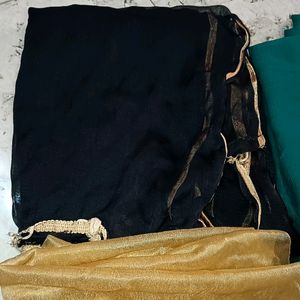 Green,Black, Golden Dupatta Combo