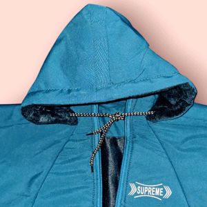 Men's Jacket M Size With Zipper Hoodie, Ocean Blue