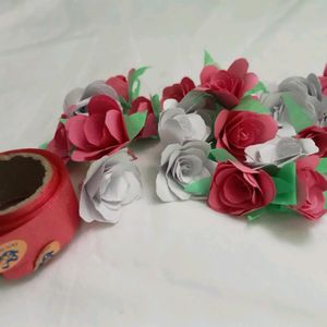 Combo Red Ribbon & 22Pics Of Flowers for Art&Craft