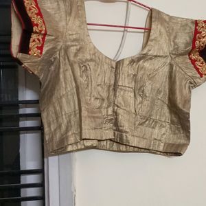 Golden Red Velvet Border Blouse Stiched