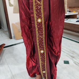 Men Sherwani Dhoti Stitched Set -Offwhite & Maroon