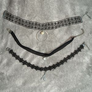 Set Of 3 Black Choker Strings