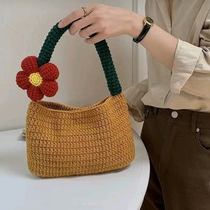 Crochet Flower With Beige Hand Bag