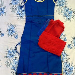 Heavy Work Blue Kurtha Set