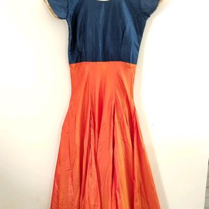 Orange And Navy Blue Kurti Set ( Women)