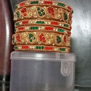 Beautiful Golden And Red Green Bangles Set ❤️