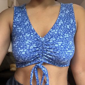 Floral Blue V-neck Crop Top