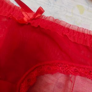 Padded Red Colour Honeymoon Special Bra And Penty