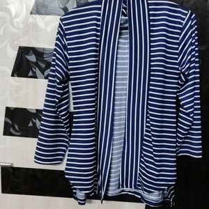 Blue White Striped Shrug