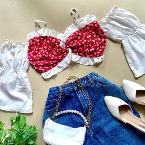 Twisted Red & White crop Top