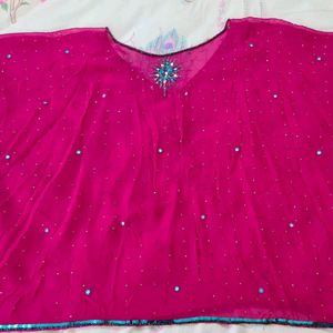 Magenta Pink Ethnic Georgette Poncho