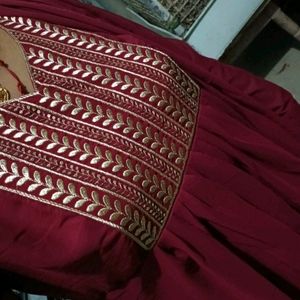 Maroon Anarkali Kurthi Set