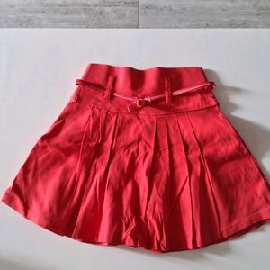 Red Stretchable Skirt With Belt