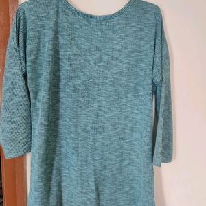 Knitted Sea Blue And Grey 3/4th Sleeve Top