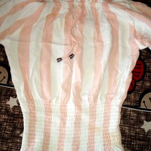 New White And Peach Short Top