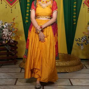 Saree Style Haldi Dress With Umbrella Jacket