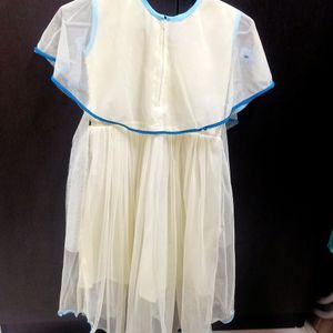 Off white and sky blue knee length frock for girls