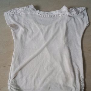 White Glitter Top With Attachable Inner