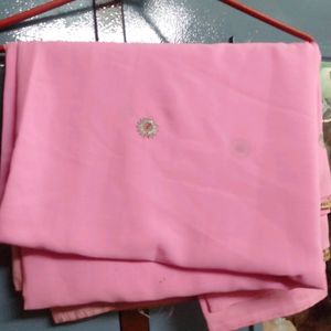 Pink Saree Without Blouse