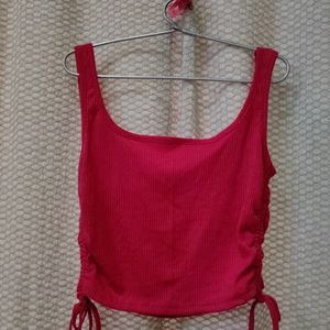 Ribbed Hot Pink Tank Top With Ruched Sides