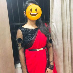 Beautiful Red Saree With Black Border