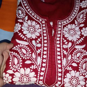 Maroon Chikankari Kurta +Freebie😍❤