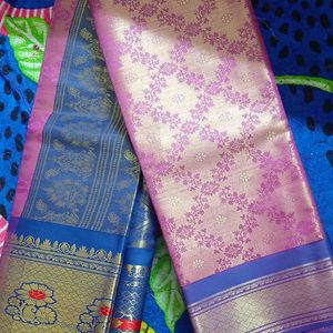 Purple And Blue Silk Saree