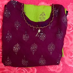 Green And Violet Multi Colour Anarkali Top