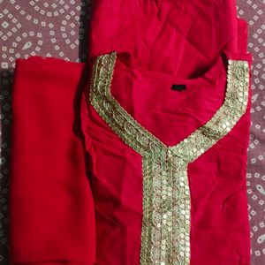 beautiful party wear hot red kurti plazo Dupatta