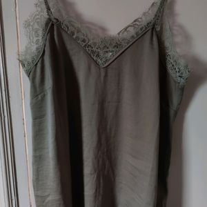 H&M V-neck Satin Top With Lace Trim