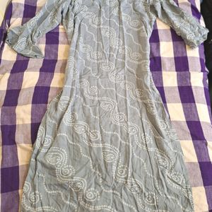 Grey Patterned Cotton Straight Kurta