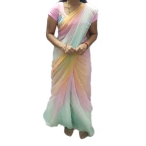 Pastel Colours Diamond Chiffon Saree