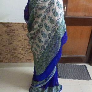 Combo Of Two Saree Red And Blue Colour Printed