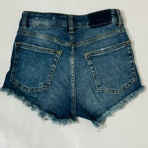 High-waist Ripped Denim Shorts