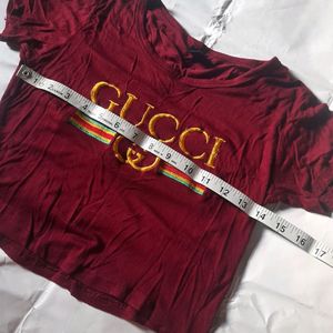 Gucci Maroon Fitted Crop Top Girl's Women Xs Tee