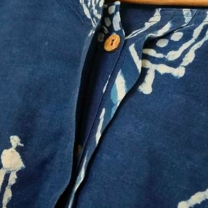 Navy Blue Printed Kurta With Designer Sleeves