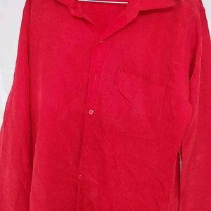 Unisex Red Crinkle linen Shirt Vintage Inspired