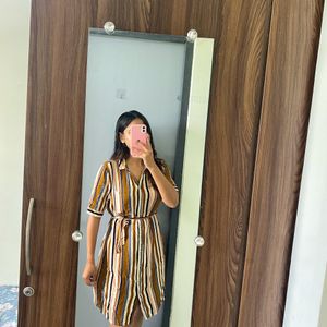 Korean Style Striped Brown Dress  🤎✨